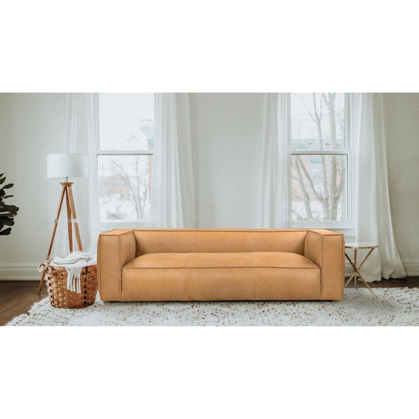 Divano moderno in vera pelle per soggiorno UR Livingroom, interamente in pelle anilina, dimensioni: 100 x 43 x 26,25 cm.