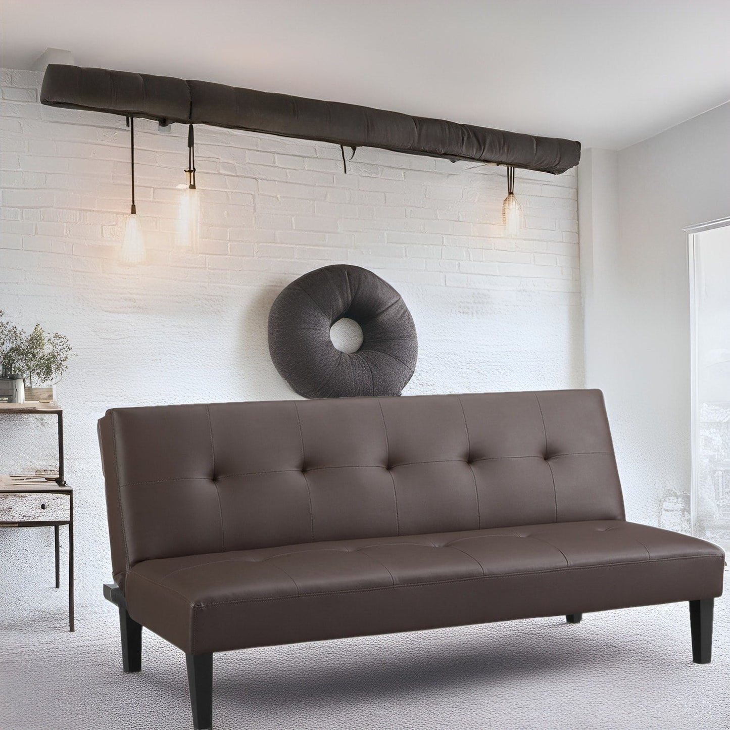 Collezione Ultimate Futon Sofa: Divano Futon con braccioli e portabicchieri, Divano imbottito con bottoni e gambe in legno