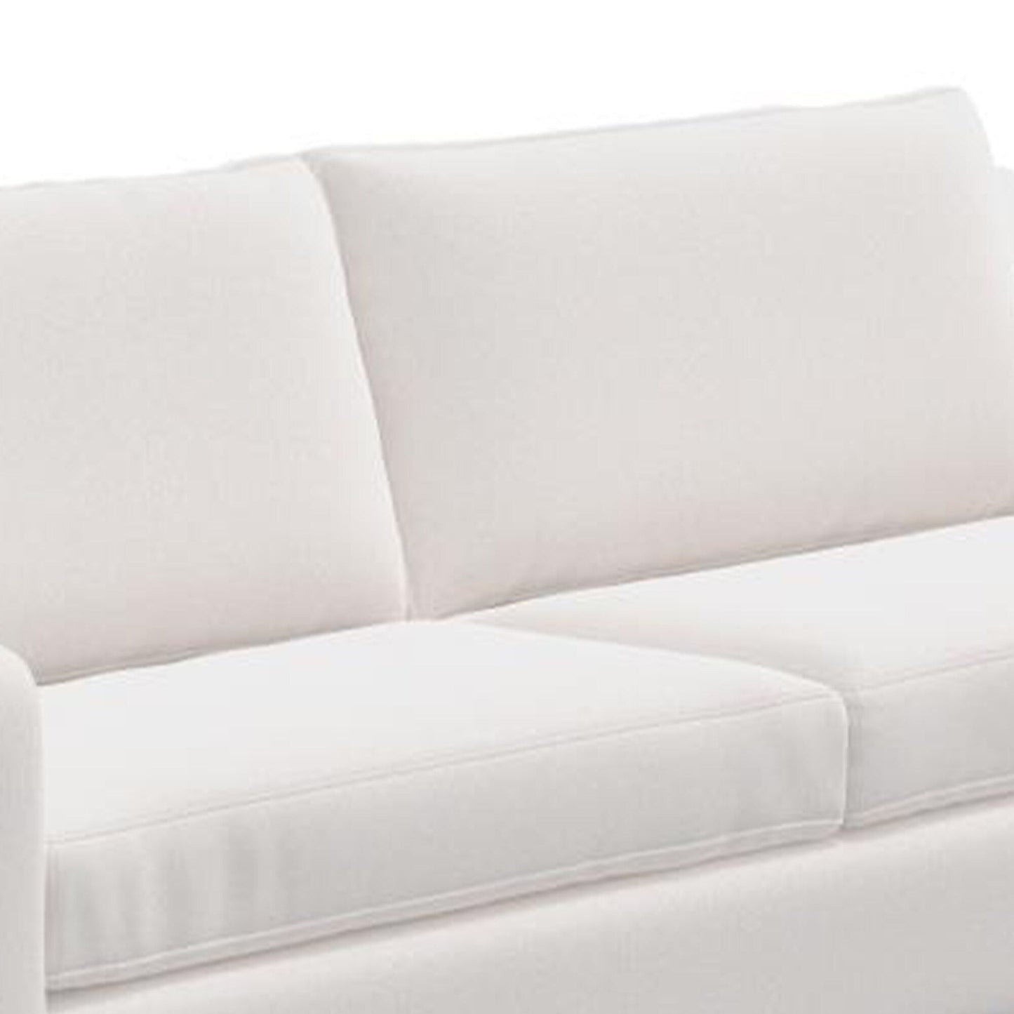 Divano Umey, 2 cuscini decorativi, moderno, in poliestere bianco pulito, legno massello