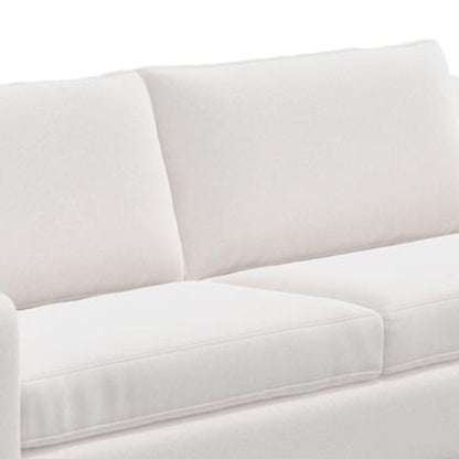 Divano Umey, 2 cuscini decorativi, moderno, in poliestere bianco pulito, legno massello