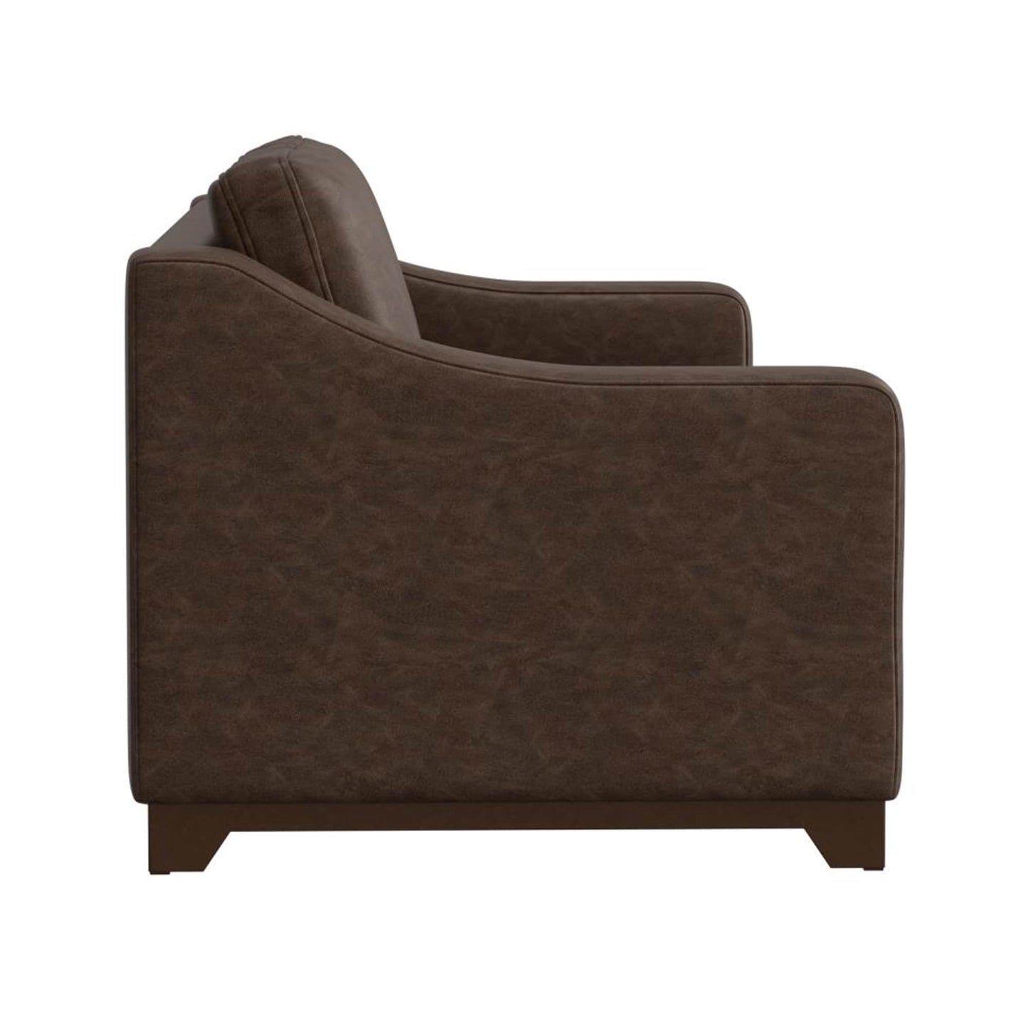 Divano Umey, 2 cuscini decorativi, moderno in similpelle marrone scuro, legno massello