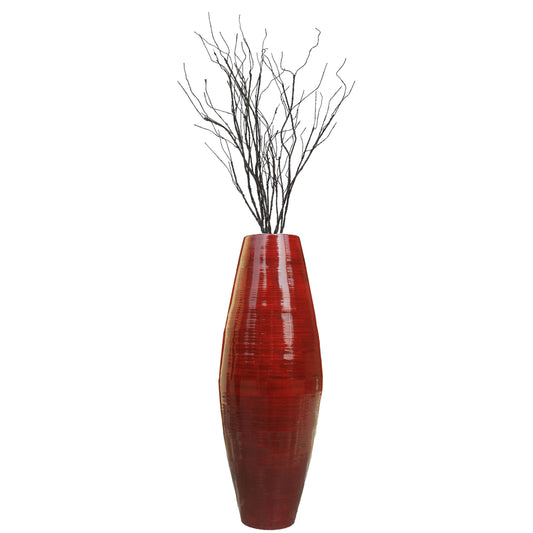 Vaso da pavimento in bambù alto e cilindrico Uniquewise, elemento decorativo per hall di hotel e spa, perfetto per soggiorno o corridoio.