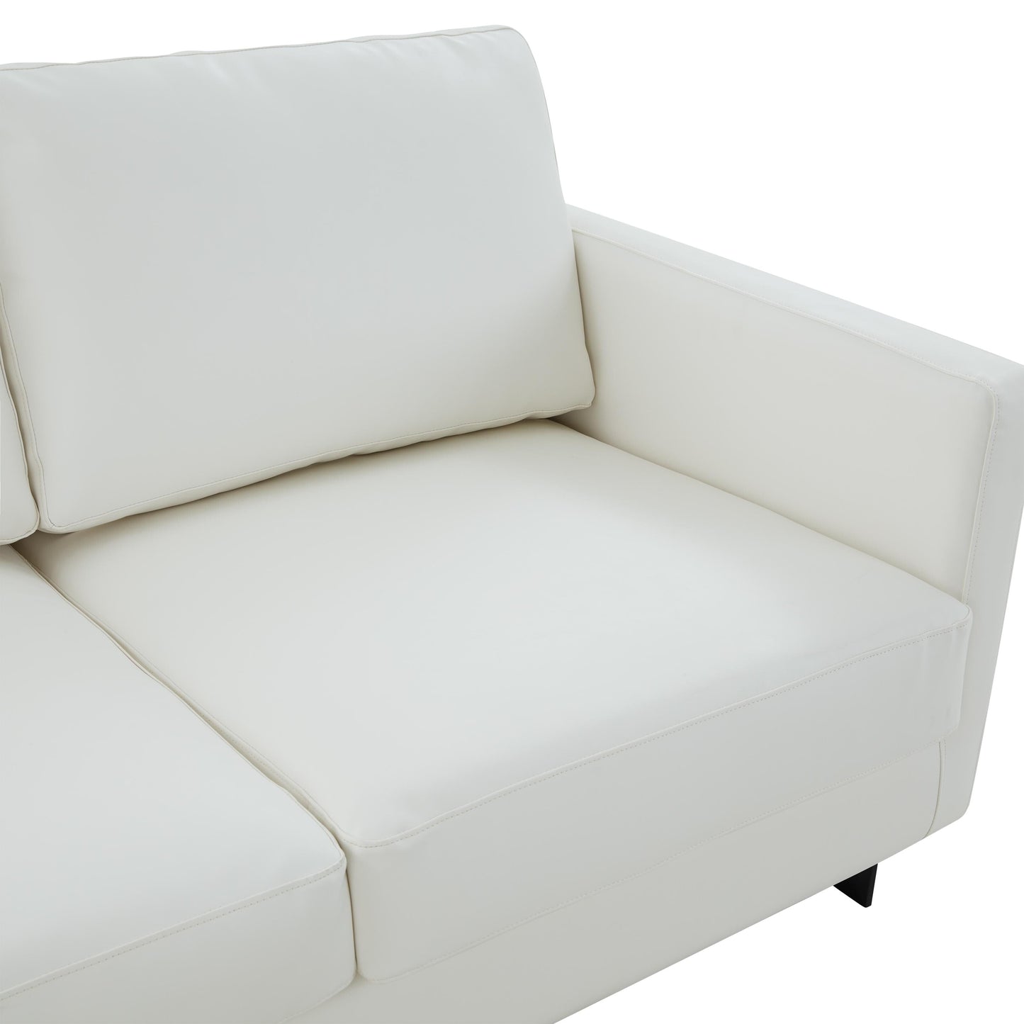 Divano a 3 posti minimalista in pelle imbottita con cuscini rimovibili in acciaio inossidabile per soggiorno e camera da letto