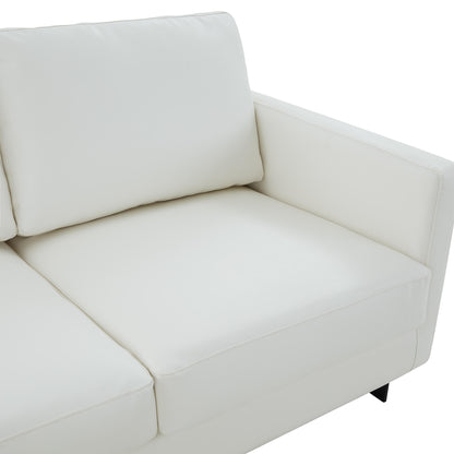 Divano a 3 posti minimalista in pelle imbottita con cuscini rimovibili in acciaio inossidabile per soggiorno e camera da letto