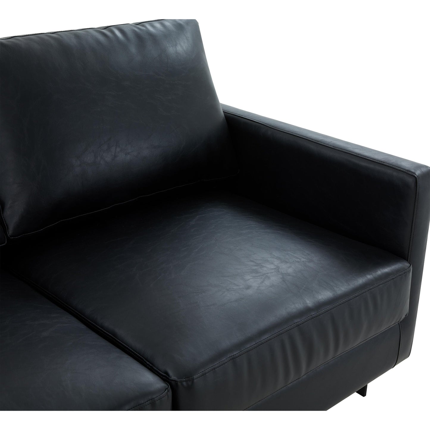 Divano a 3 posti minimalista in pelle imbottita con cuscini rimovibili in acciaio inossidabile per soggiorno e camera da letto