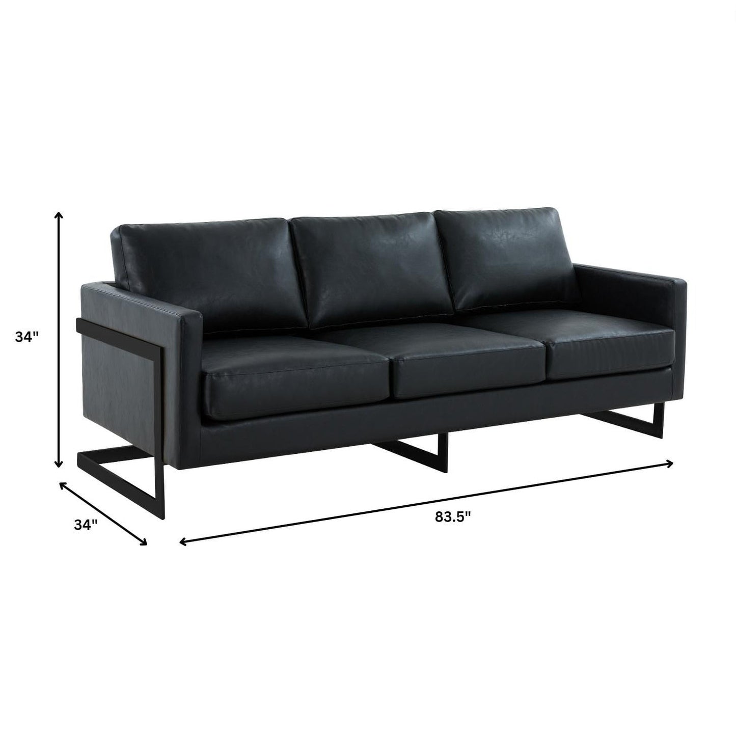 Divano a 3 posti minimalista in pelle imbottita con cuscini rimovibili in acciaio inossidabile per soggiorno e camera da letto