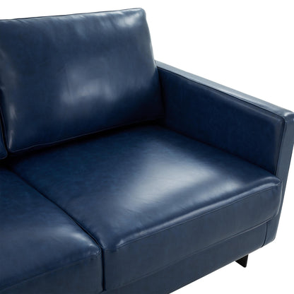 Divano a 3 posti minimalista in pelle imbottita con cuscini rimovibili in acciaio inossidabile per soggiorno e camera da letto