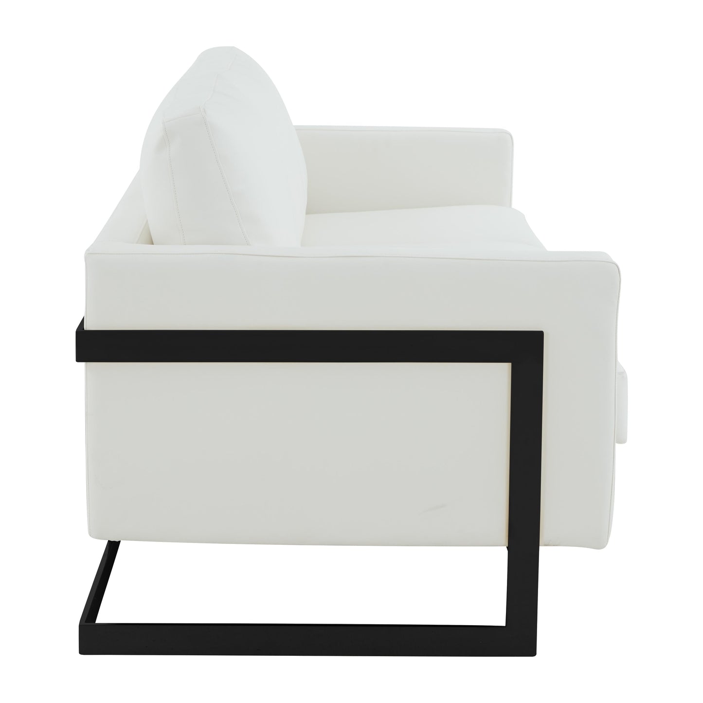 Divano a 3 posti minimalista in pelle imbottita con cuscini rimovibili in acciaio inossidabile per soggiorno e camera da letto