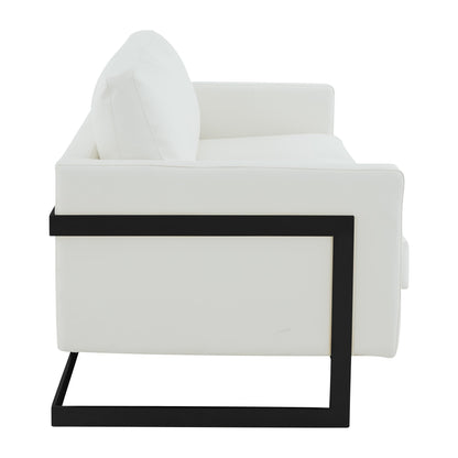 Divano a 3 posti minimalista in pelle imbottita con cuscini rimovibili in acciaio inossidabile per soggiorno e camera da letto