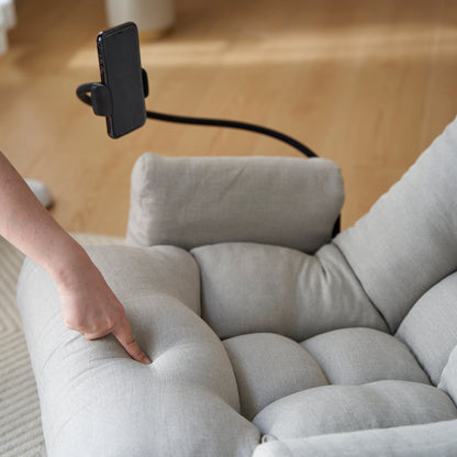 Poltrona reclinabile manuale imbottita girevole a 360° con supporto per cellulare, poggiatesta e schienale regolabili