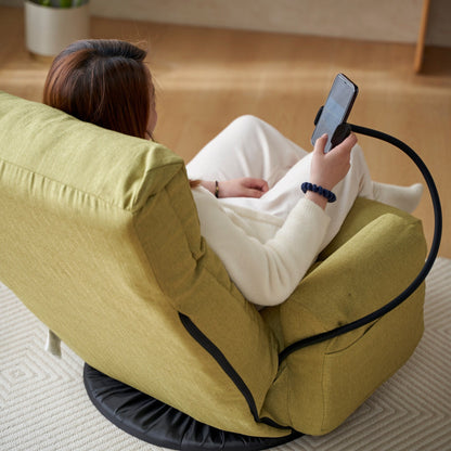 Poltrona reclinabile manuale imbottita girevole a 360° con supporto per cellulare, poggiatesta e schienale regolabili