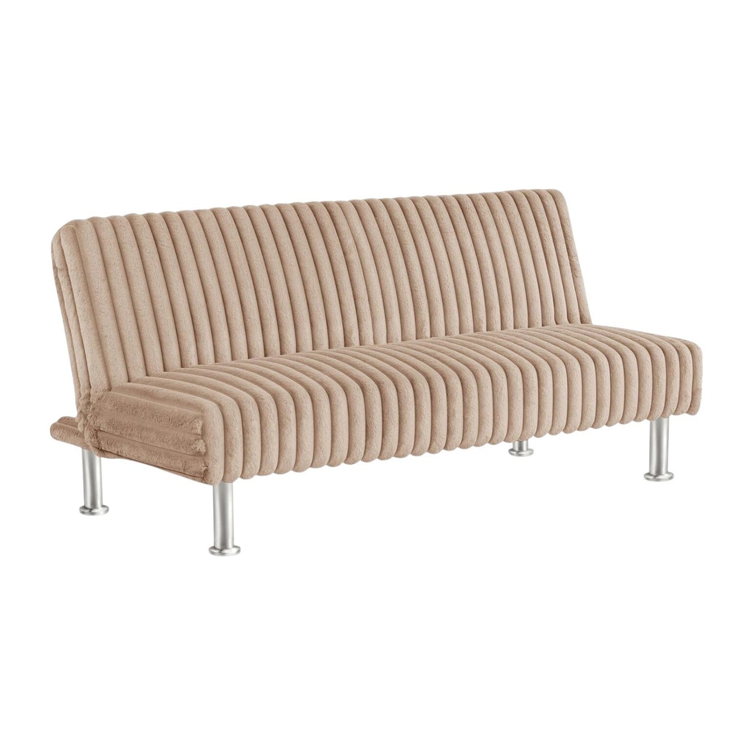 Divano letto futon imbottito con gambe in metallo