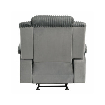 Poltrona reclinabile imbottita con movimento manuale e bracciolo con cuscino superiore, colore grigio