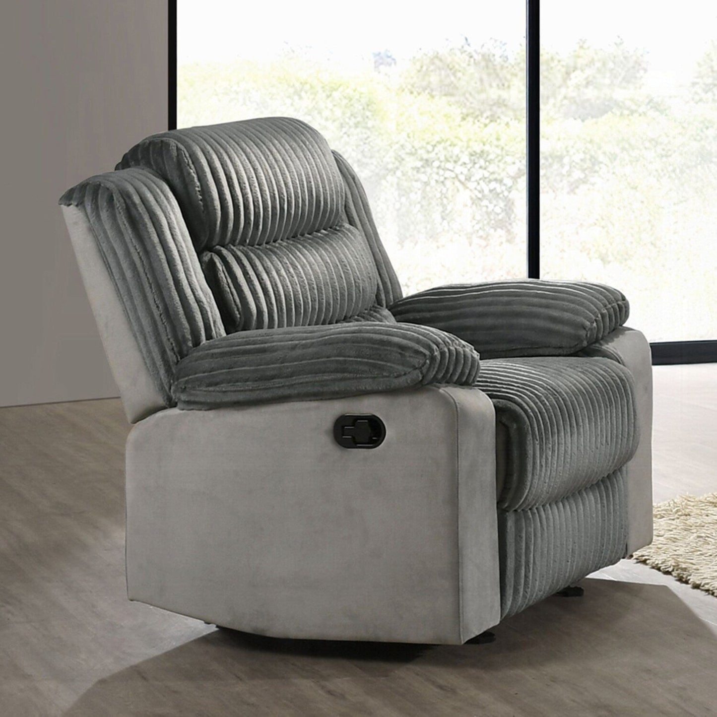 Poltrona reclinabile imbottita con movimento manuale e bracciolo con cuscino superiore, colore grigio