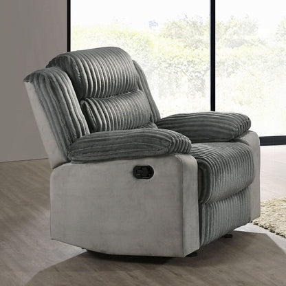 Poltrona reclinabile imbottita con movimento manuale e bracciolo con cuscino superiore, colore grigio