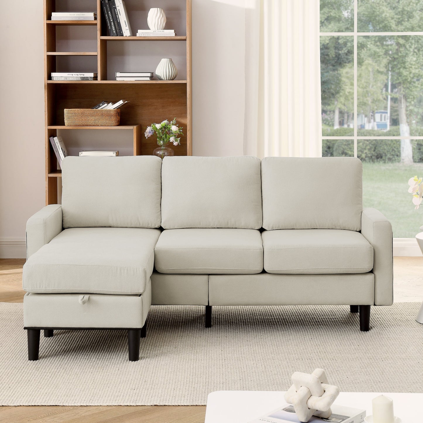 Divano componibile imbottito con pouf