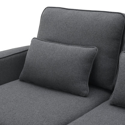 Divano imbottito con consolle, 2 portabicchieri e 2 porte USB con ricarica cablata o wireless, divani in tessuto di lino con 4 cuscini