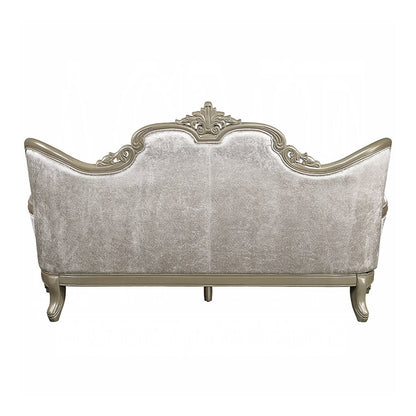 Divano imbottito con schienale capitonné in beige e champagne