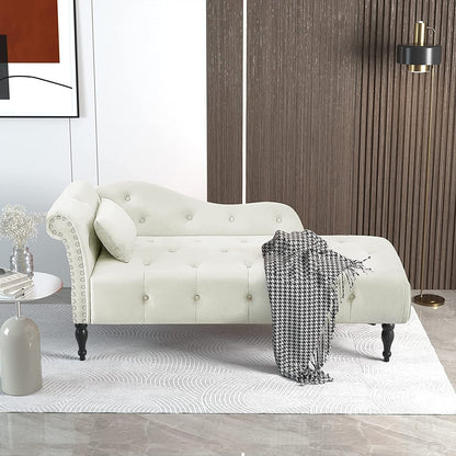 61 Poltrona Chaise Longue in Velluto con 1 Cuscino e Borchie Rifinite