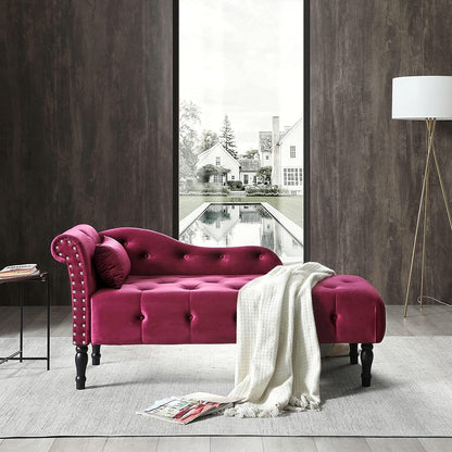 61 Poltrona Chaise Longue in Velluto con 1 Cuscino e Borchie Rifinite