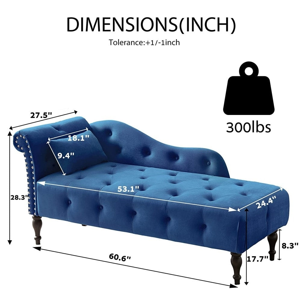 61 Poltrona Chaise Longue in Velluto con 1 Cuscino e Borchie Rifinite