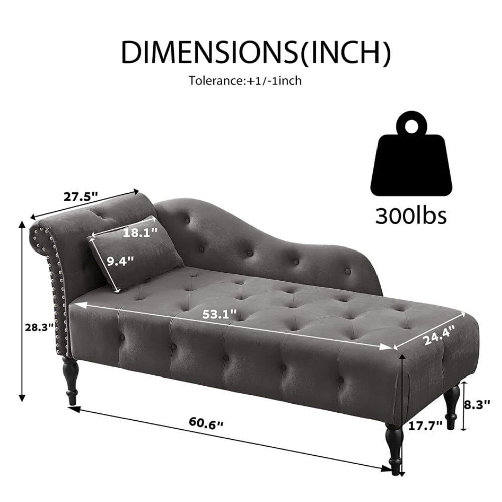 61 Poltrona Chaise Longue in Velluto con 1 Cuscino e Borchie Rifinite