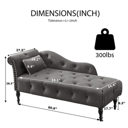 61 Poltrona Chaise Longue in Velluto con 1 Cuscino e Borchie Rifinite