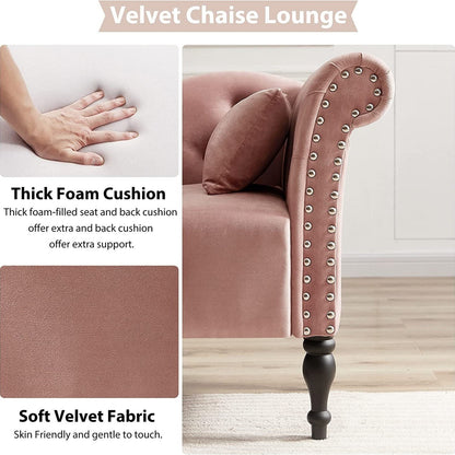 61 Poltrona Chaise Longue in Velluto con 1 Cuscino e Borchie Rifinite