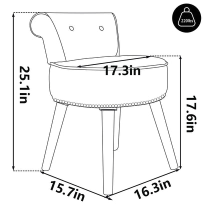 Sedia da trucco VEIKOUS con schienale basso e gambe in legno - 17,3 x 15,7 x 25,1