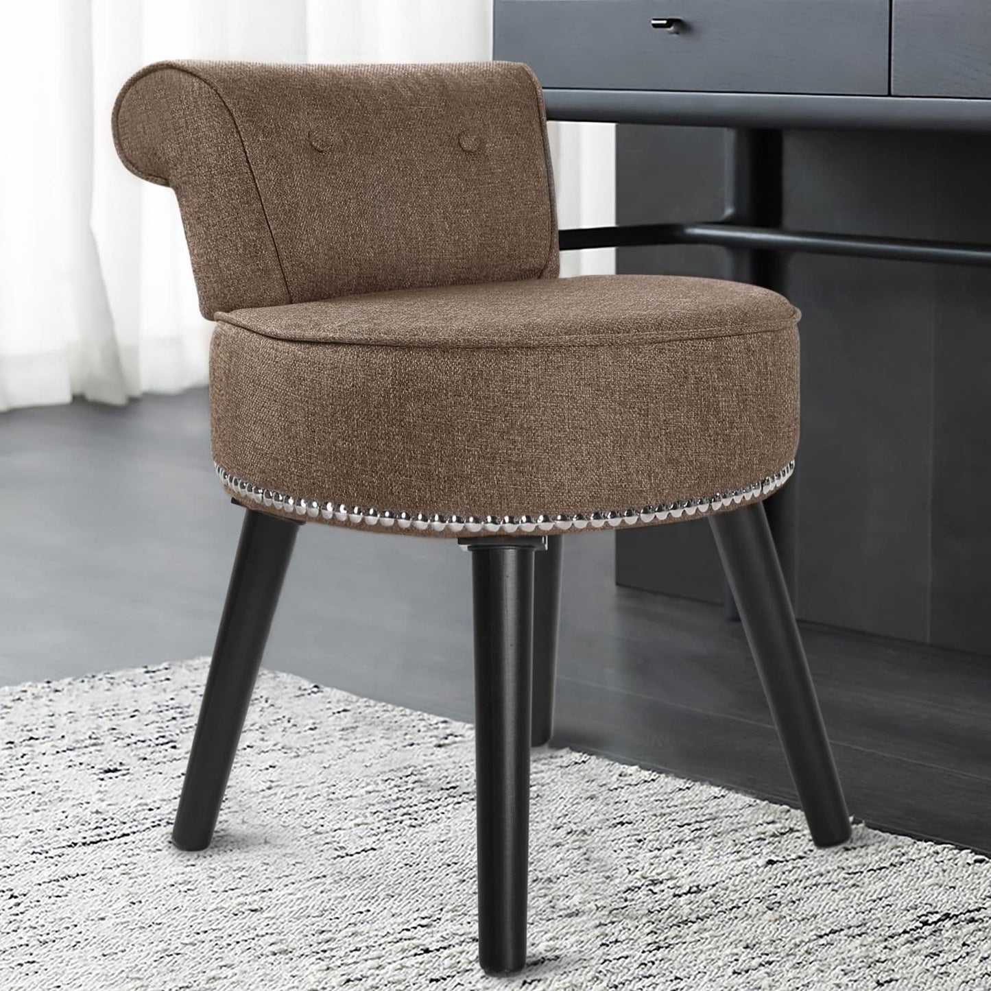 Sedia da trucco VEIKOUS con schienale basso e gambe in legno - 17,3 x 15,7 x 25,1