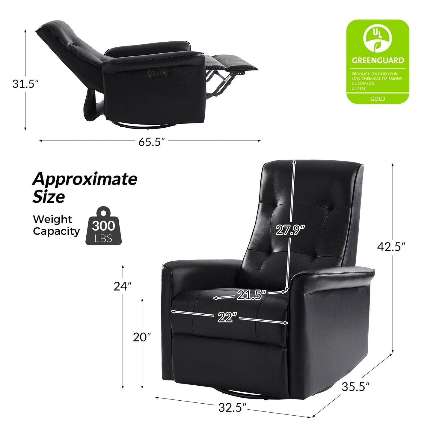 Poltrona reclinabile elettrica girevole Valentin Modern in similpelle con porte USB, set da 2 di HULALA HOME