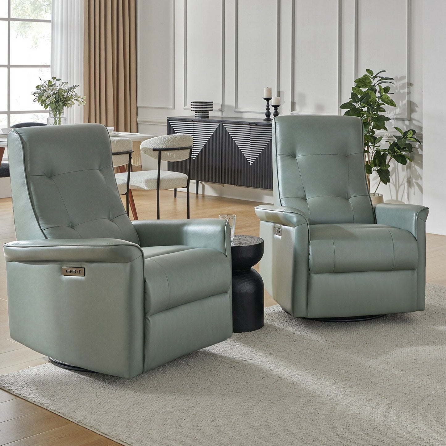 Poltrona reclinabile elettrica girevole Valentin Modern in similpelle con porte USB, set da 2 di HULALA HOME