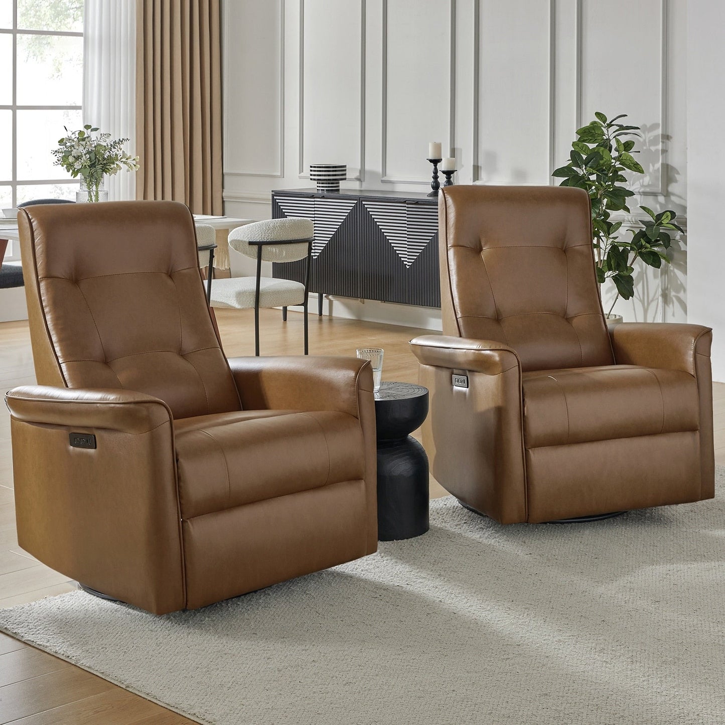 Poltrona reclinabile elettrica girevole Valentin Modern in similpelle con porte USB, set da 2 di HULALA HOME