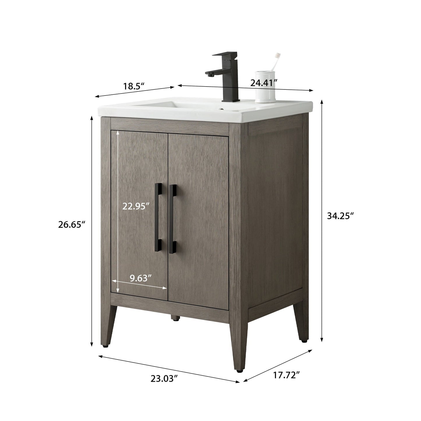 Mobiletto per lavabo da bagno Vanity Art 20 o 24 o 30 con piano in ceramica