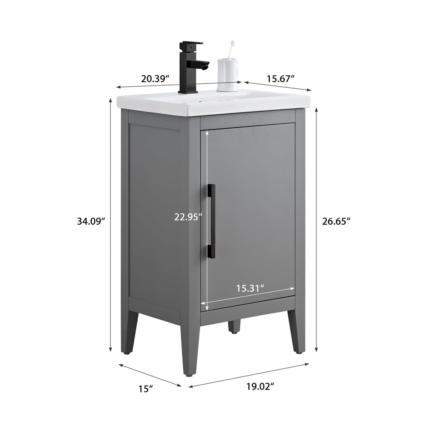 Mobiletto per lavabo da bagno Vanity Art 20 o 24 o 30 con piano in ceramica