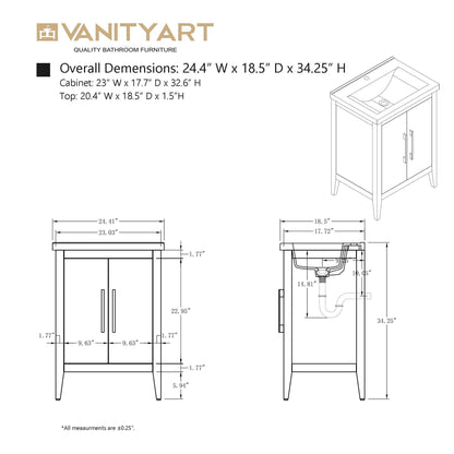 Mobiletto per lavabo da bagno Vanity Art 20 o 24 o 30 con piano in ceramica