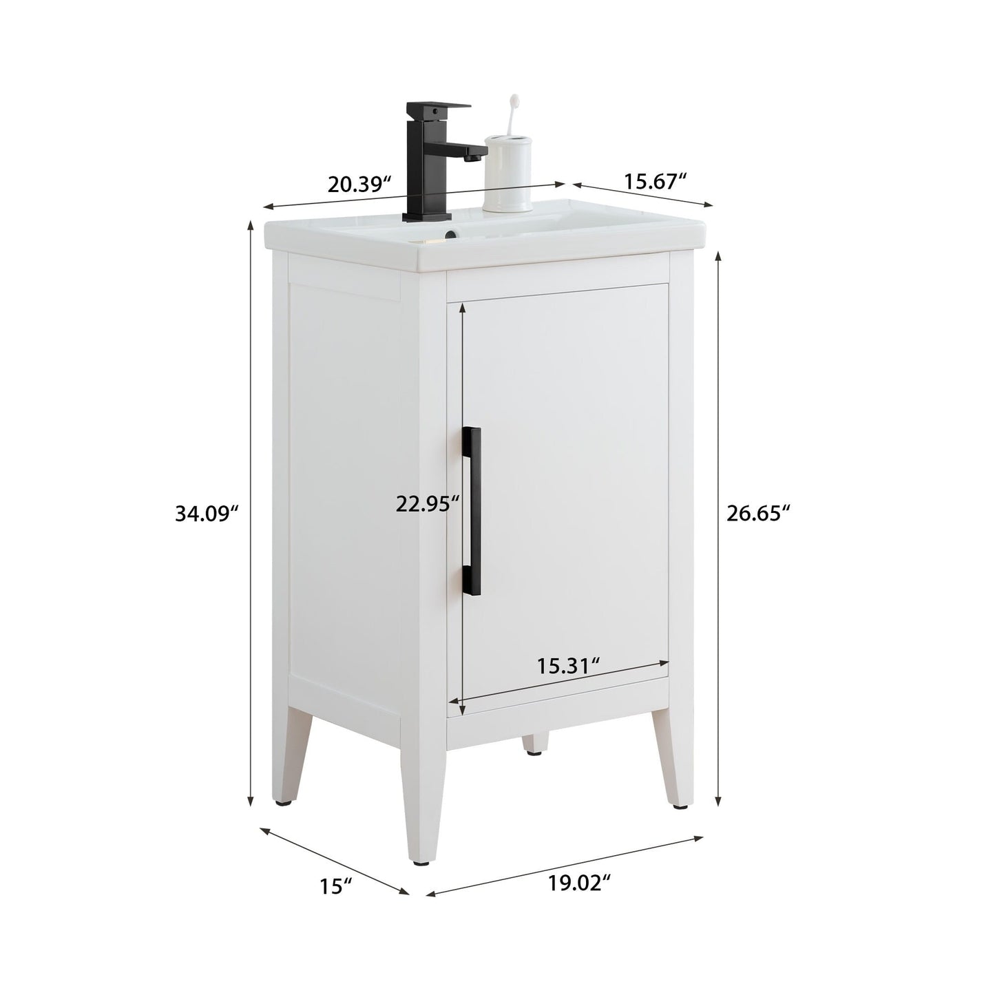 Mobiletto per lavabo da bagno Vanity Art 20 o 24 o 30 con piano in ceramica
