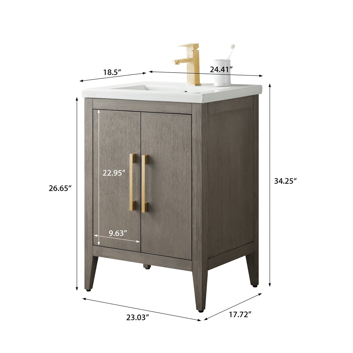 Mobiletto per lavabo da bagno Vanity Art 20 o 24 o 30 con piano in ceramica