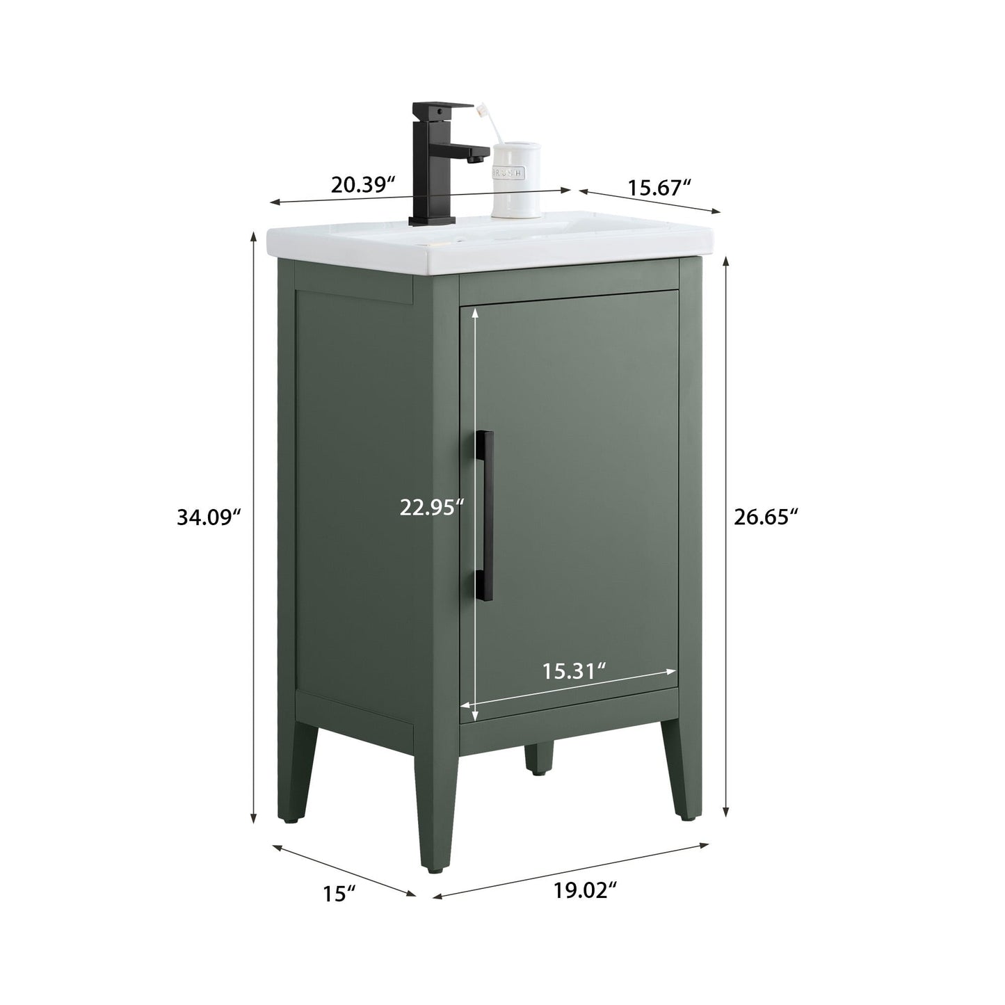 Mobiletto per lavabo da bagno Vanity Art 20 o 24 o 30 con piano in ceramica