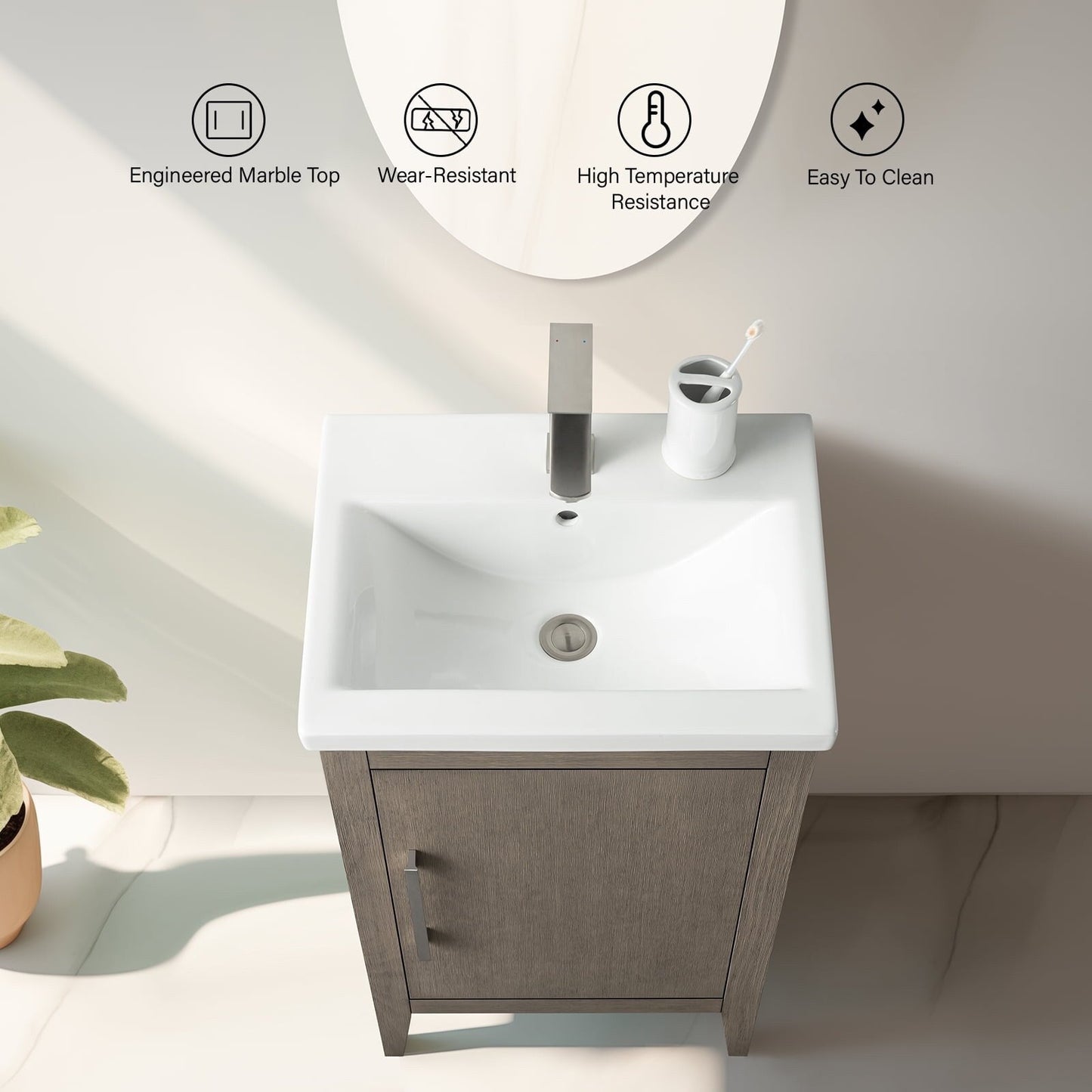 Mobiletto per lavabo da bagno Vanity Art 20 o 24 o 30 con piano in ceramica