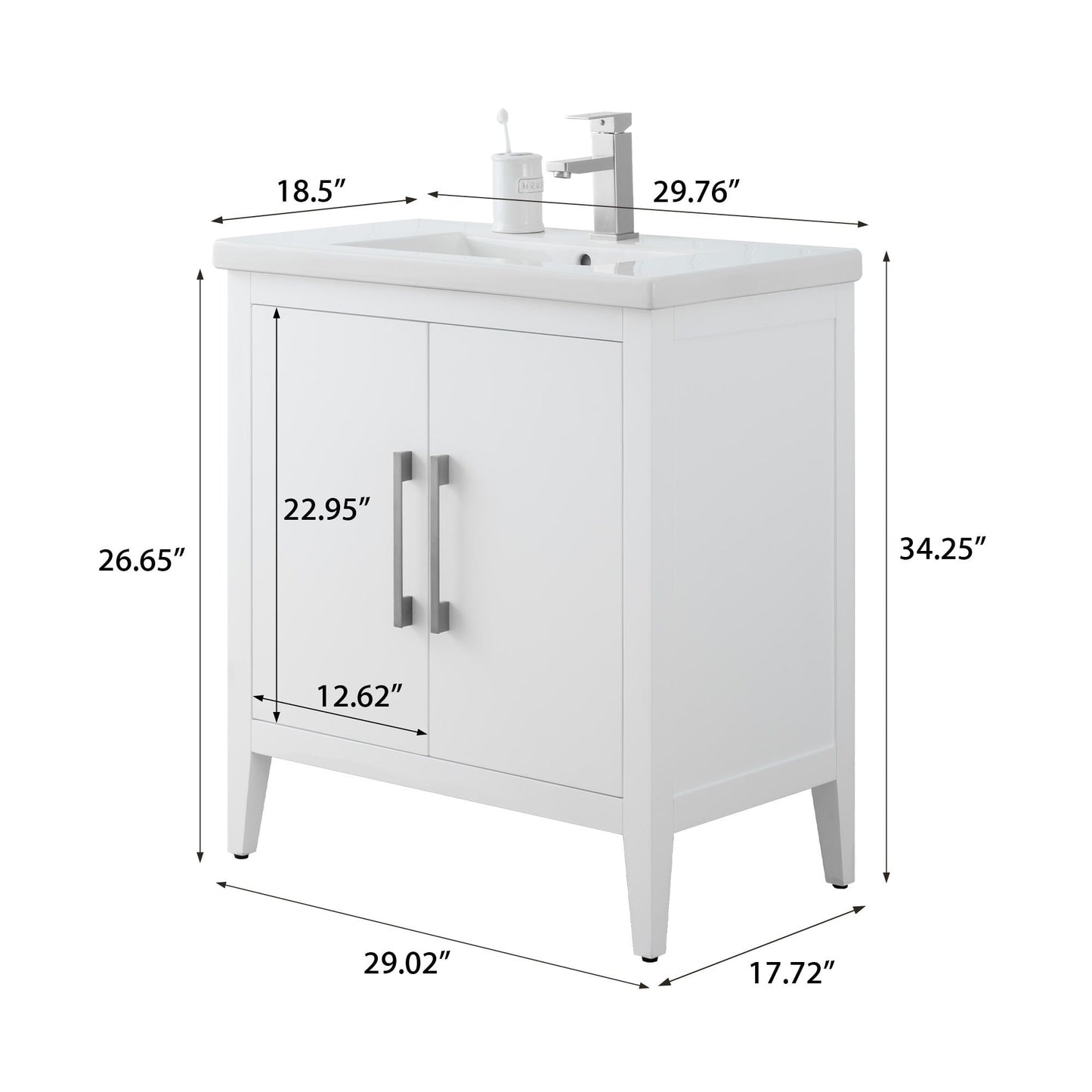 Mobiletto per lavabo da bagno Vanity Art 20 o 24 o 30 con piano in ceramica