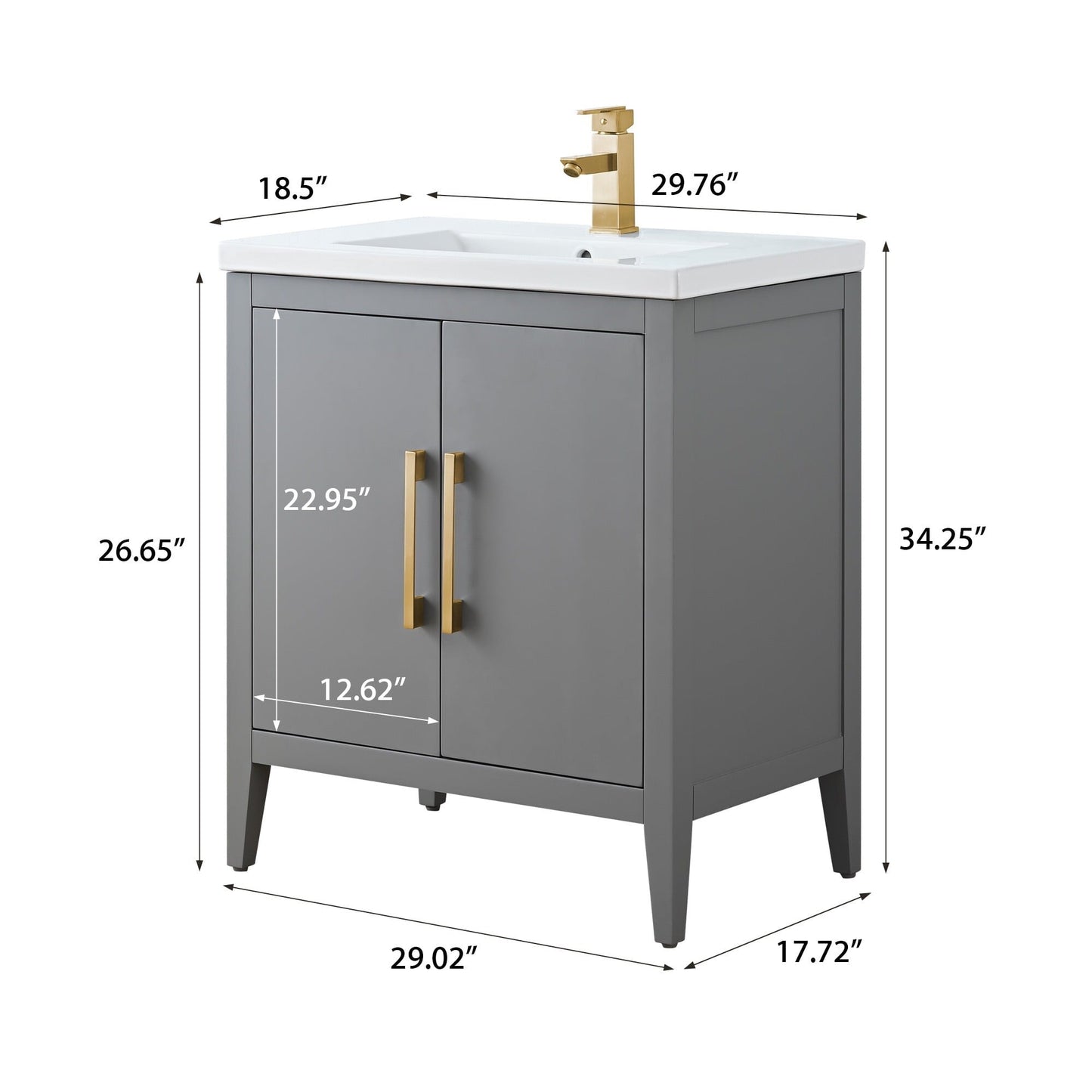 Mobiletto per lavabo da bagno Vanity Art 20 o 24 o 30 con piano in ceramica