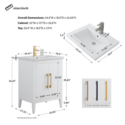Mobiletto per lavabo da bagno Vanity Art 20 o 24 o 30 con piano in ceramica