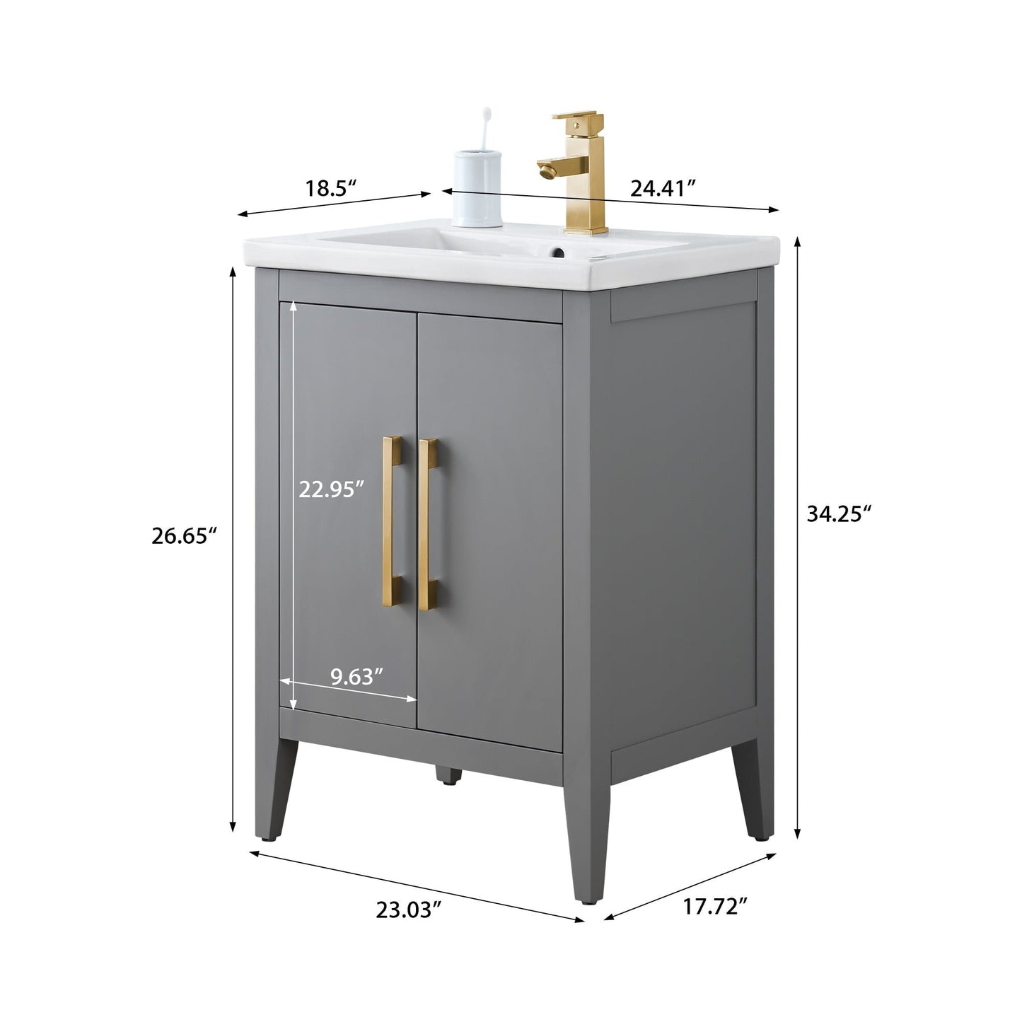 Mobiletto per lavabo da bagno Vanity Art 20 o 24 o 30 con piano in ceramica