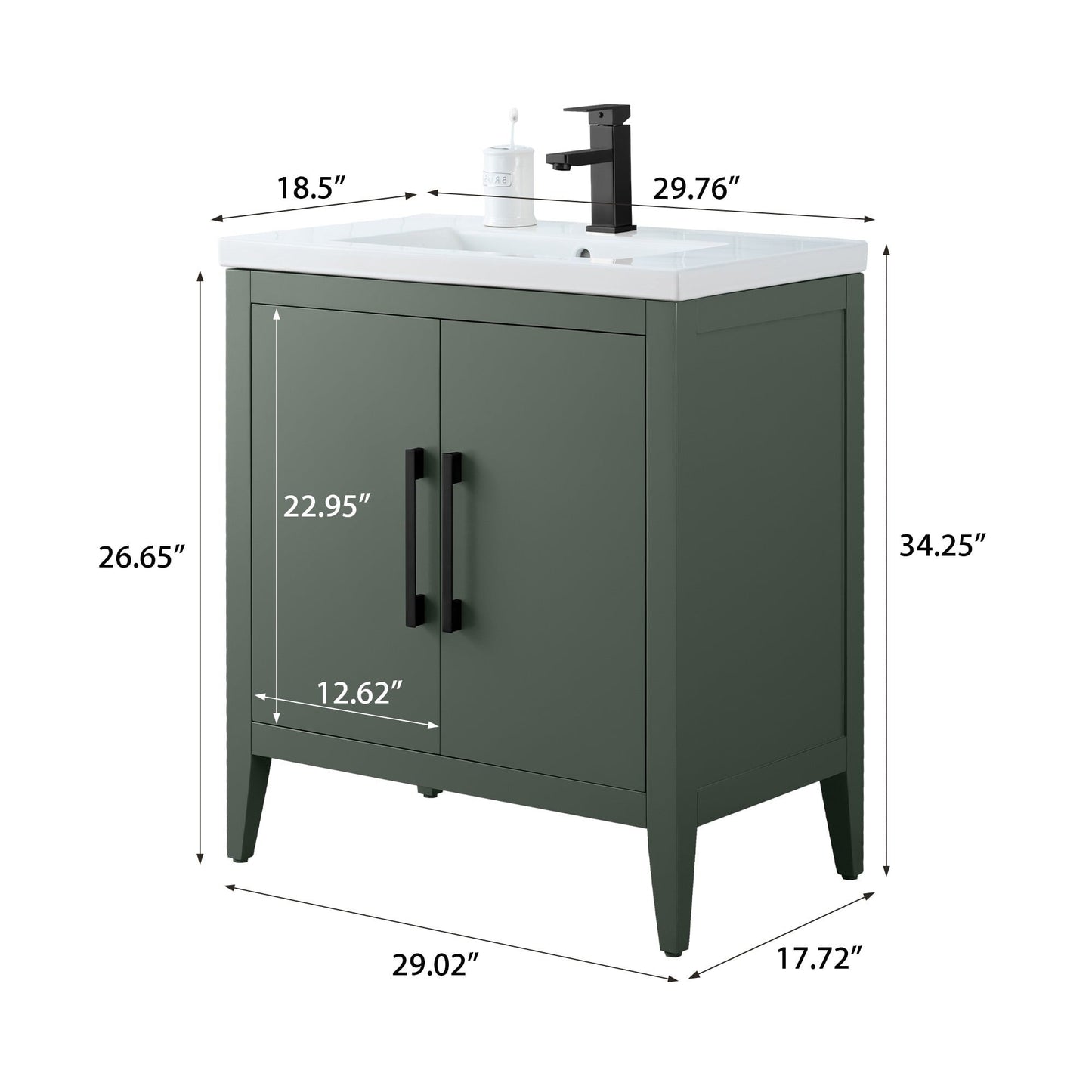 Mobiletto per lavabo da bagno Vanity Art 20 o 24 o 30 con piano in ceramica