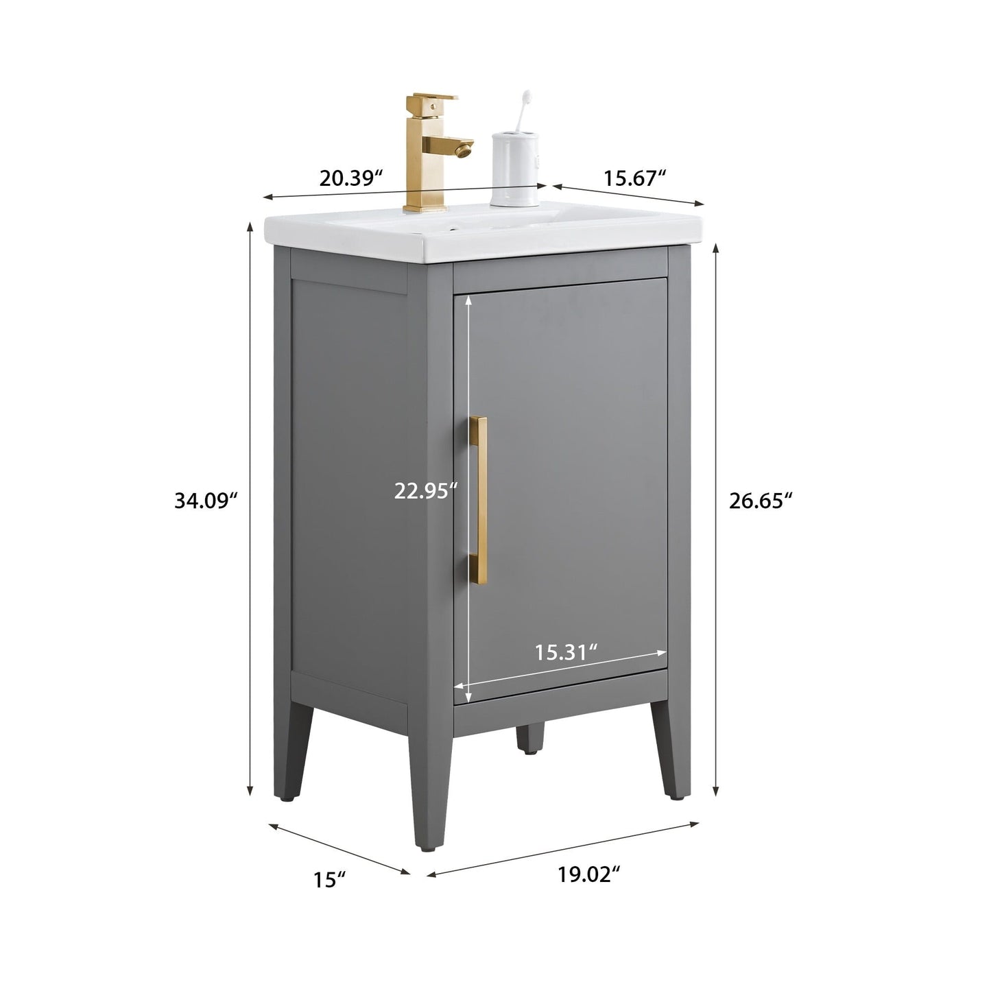 Mobiletto per lavabo da bagno Vanity Art 20 o 24 o 30 con piano in ceramica