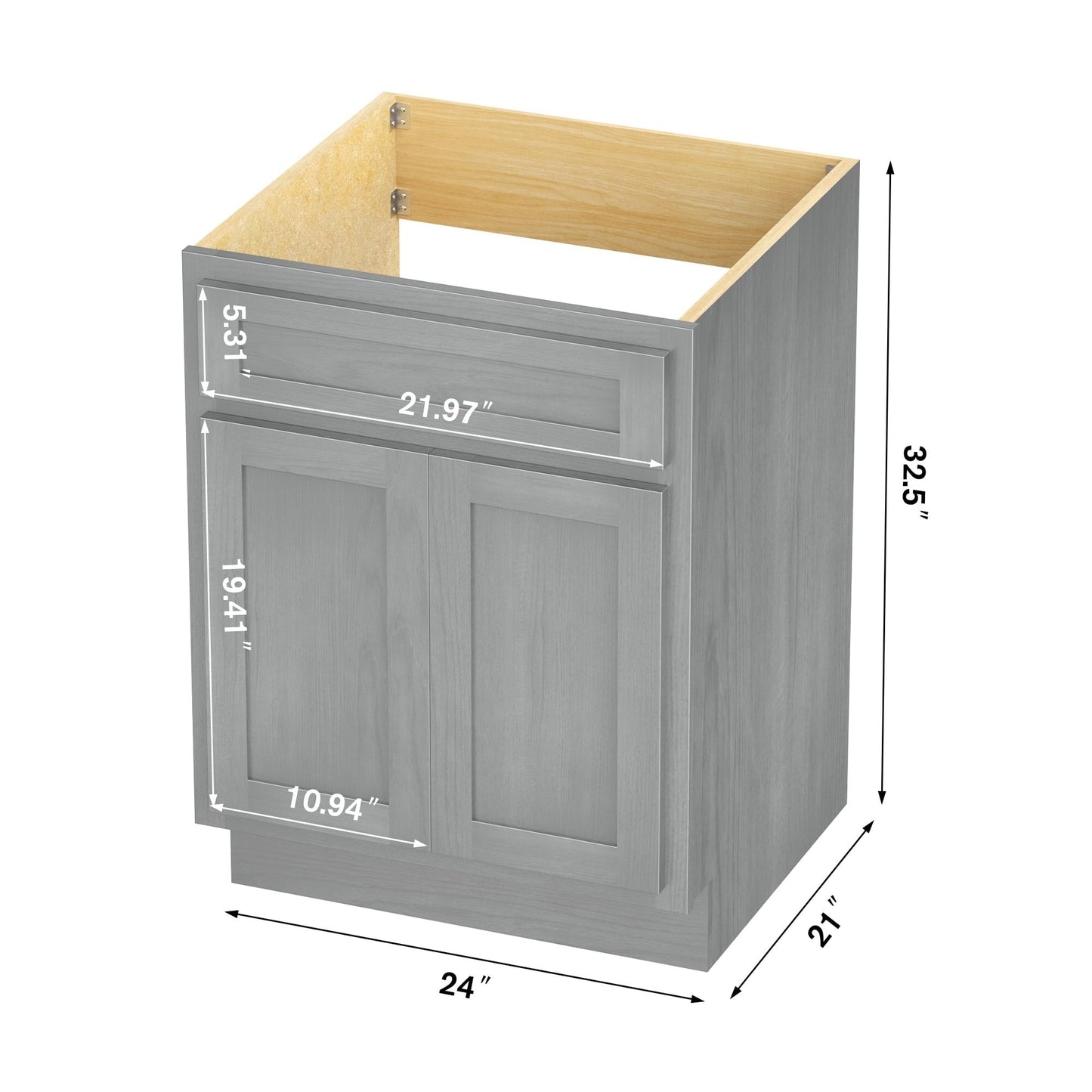 Mobiletto per lavabo da bagno Vanity Art in legno massello da 24 pollici con lavabo singolo