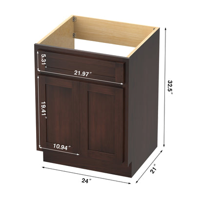 Mobiletto per lavabo da bagno Vanity Art in legno massello da 24 pollici con lavabo singolo