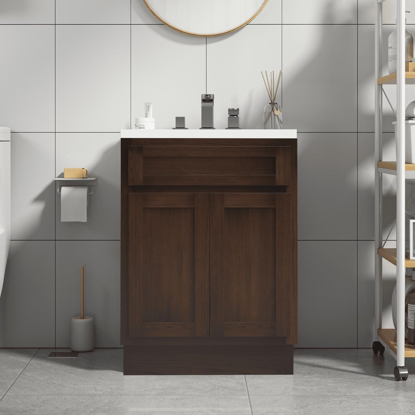 Mobiletto per lavabo da bagno Vanity Art in legno massello da 24 pollici con lavabo singolo
