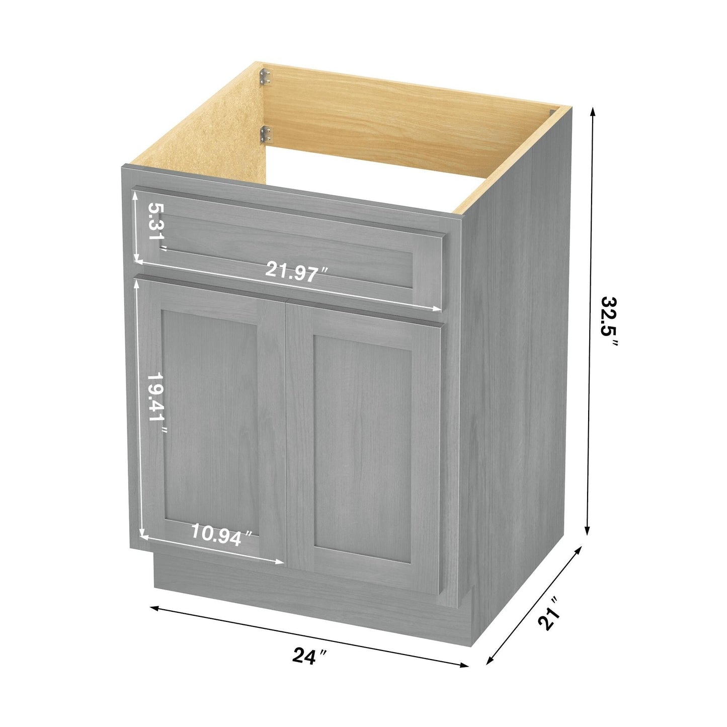 Mobiletto per lavabo da bagno Vanity Art in legno massello da 24 pollici con lavabo singolo